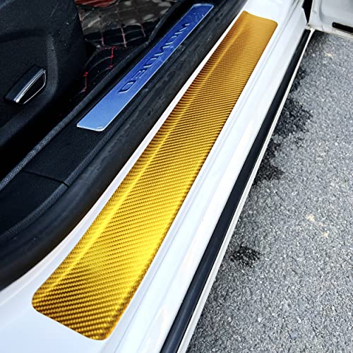 4Pcs 23.6Inch Car Door Sill Protector, Automotive Door Sill Scuff Plate Film Carbon Fiber Vinyl Wrap Stickers, Anti Scratch Entry Guard image 1
