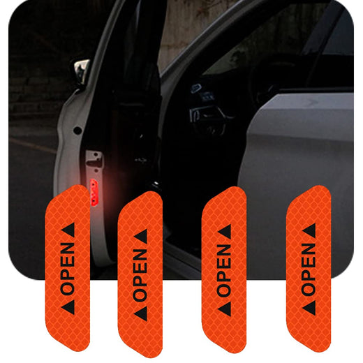 Red Car Door Open Reflective Warning Stickers - 4 Pcs