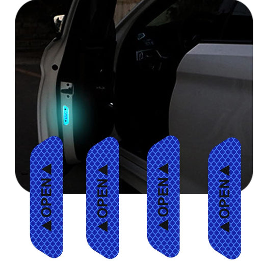Blue Car Door Open Reflective Warning Stickers - 4 Pcs