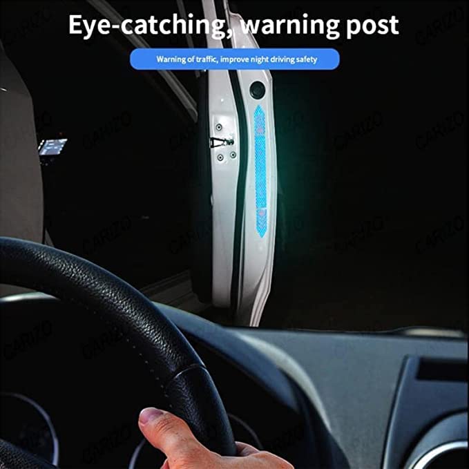 4 Pcs Car-Styling Caution Tap Car Door Stickers Warning Mark Reflective Tape Sign Safety Reflective Strip Light Auto Accessories image 10