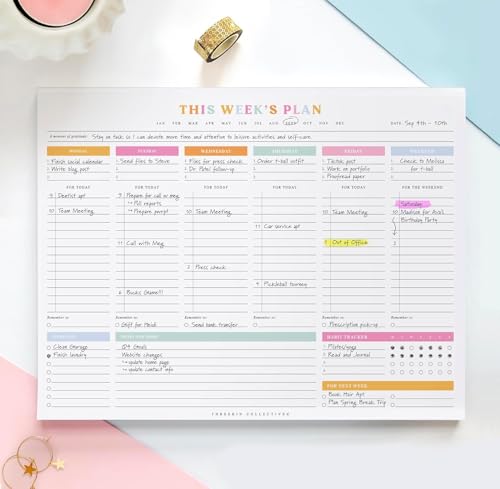 Weekly Planner - 10 sheets, 9 x 11.5 inches, Clean Colorful Design, Perfect for Work, School, Projects, and Entrepreneurs, Habit Tracker image 1