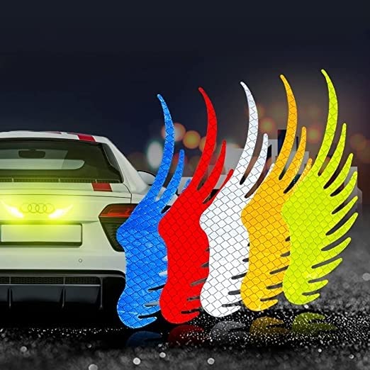 Safety Warning Reflective Car Sticker Angel Wings Reflective Warning Sign Funny Bike Decal Sticker Motorbike Reflective Sticker image 1