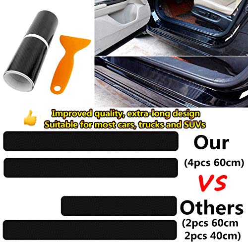 4Pcs 23.6Inch Car Door Sill Protector, Automotive Door Sill Scuff Plate Film Carbon Fiber Vinyl Wrap Stickers, Anti Scratch Entry Guard image 9